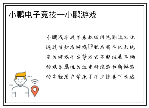 小鹏电子竞技—小鹏游戏